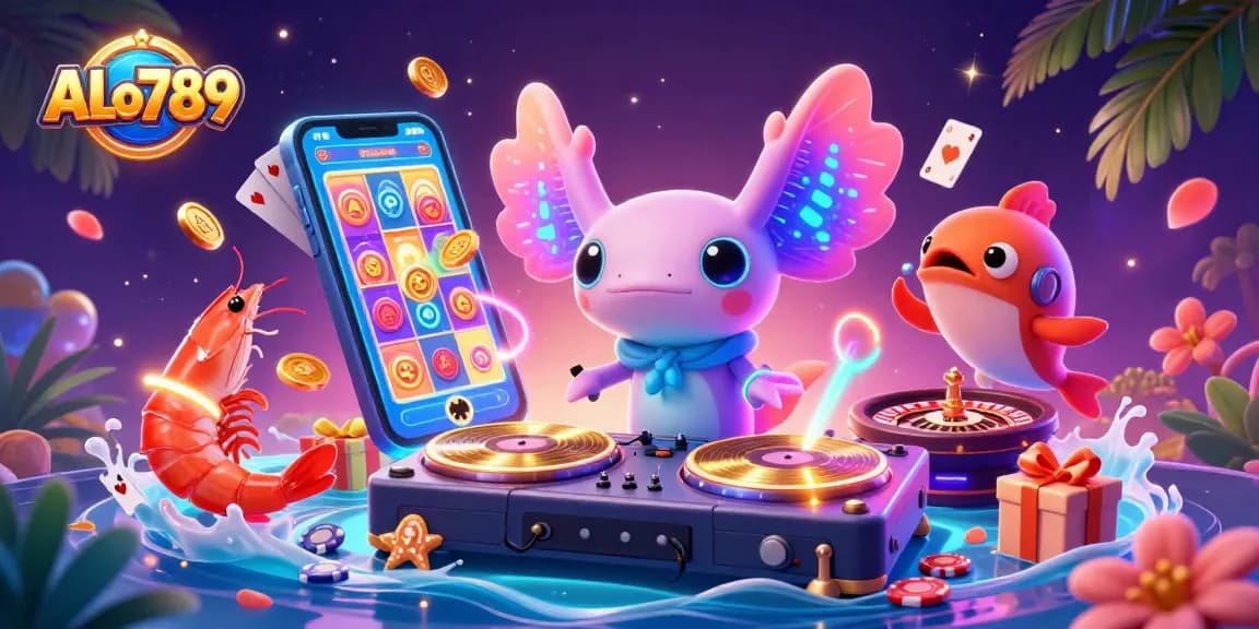 Experience ALo789's thrilling action with a vibrant scene filled with energetic characters and casino elements.