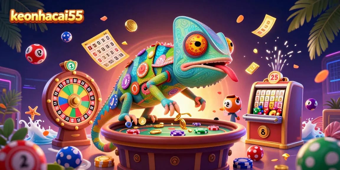 Spin and win with keonhacai55 in a vibrant casino scene filled with colorful elements.