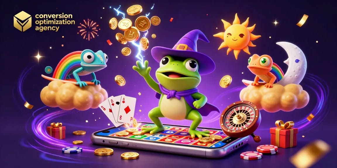 Experience the magic of a conversion optimization agency with a whimsical casino-themed illustration.