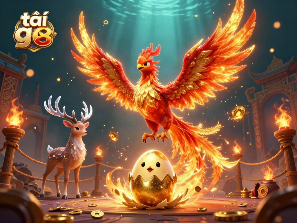 Engage in vibrant gameplay with tải go 88 in a dynamic casino scene featuring a phoenix.