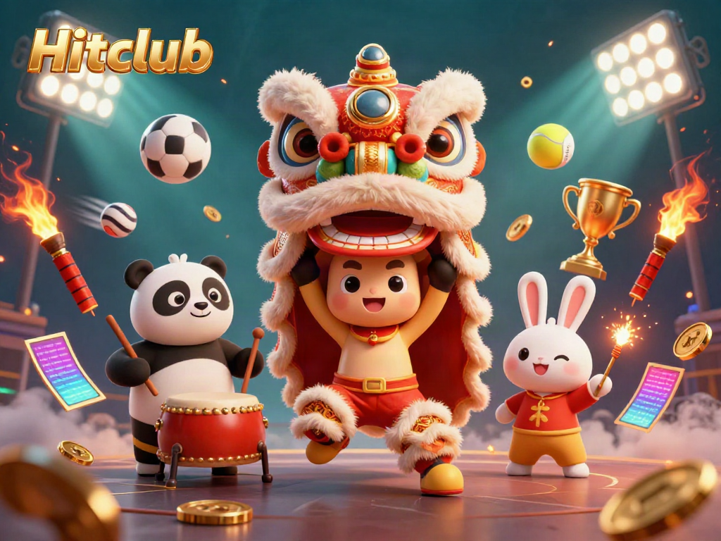 Join the excitement at Hitclub, showcasing a vibrant lion dance with dynamic sports elements.