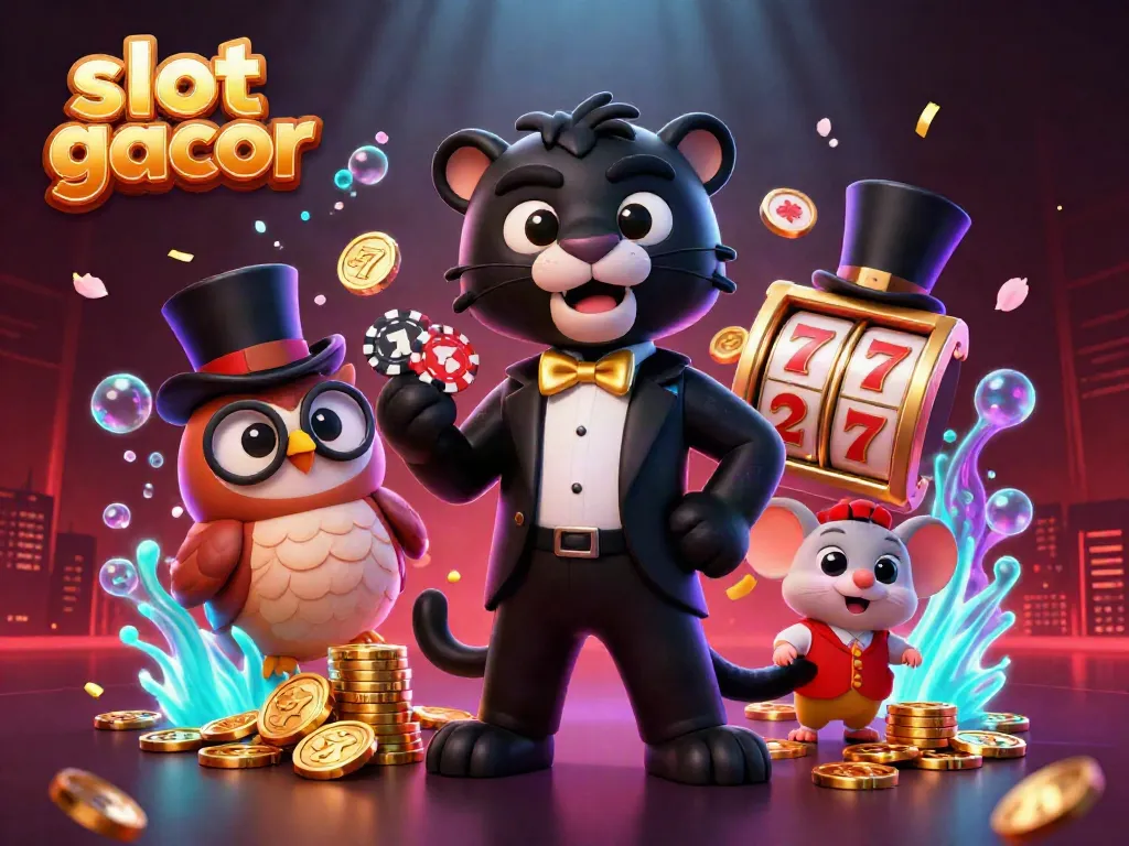 Experience high winnings on slot gacor with a stylish panther dealer and lucky symbols, in a vibrant casino atmosphere.