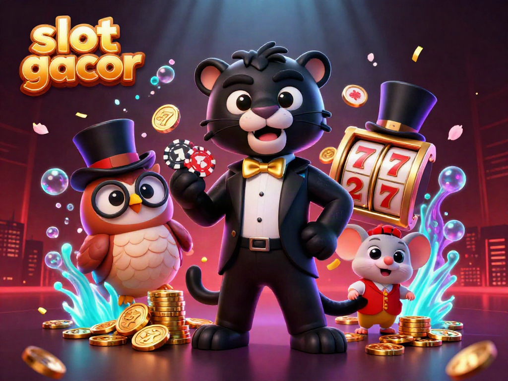 Experience high winnings on slot gacor with a stylish panther dealer and lucky symbols, in a vibrant casino atmosphere.