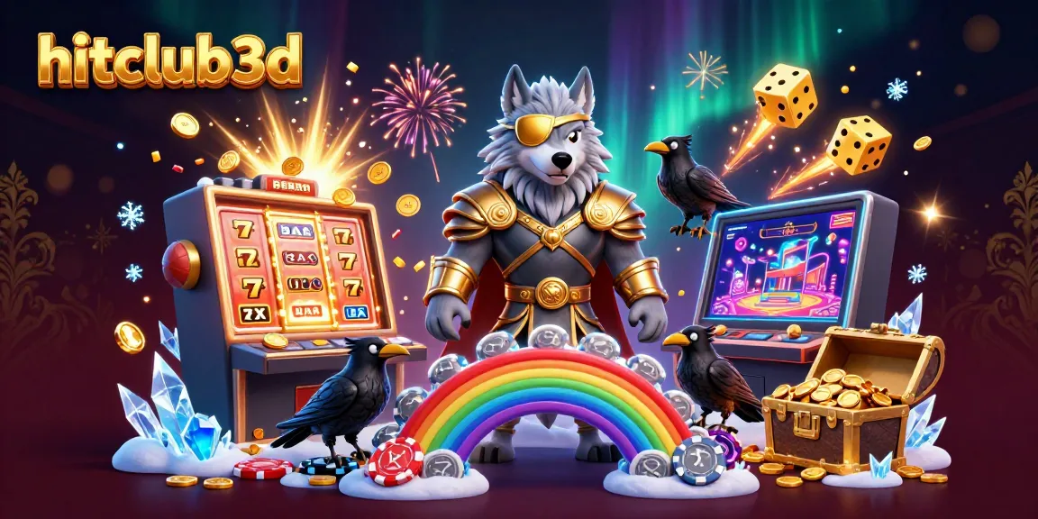 Experience the excitement of hitclub3d with an illustrated Norse-inspired casino scene filled with jackpot winnings and game elements.