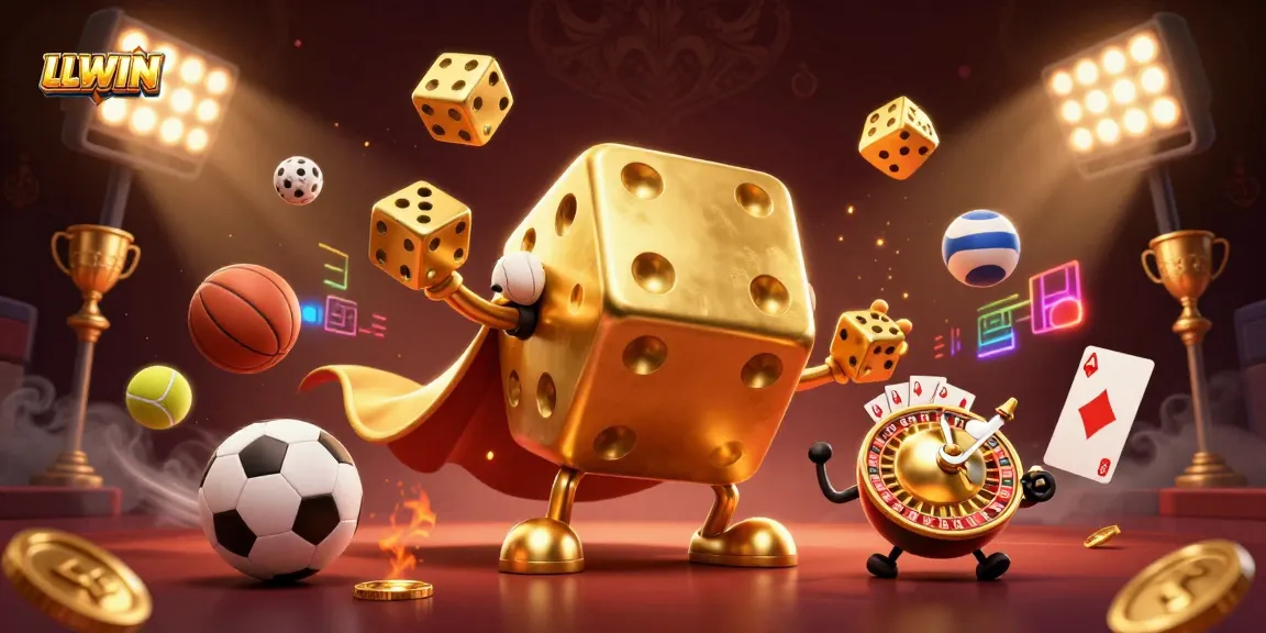 Experience the thrill of LLWIN with dynamic sports betting visuals and golden elements.